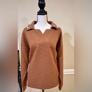 Simply Southern NWT size Large Brown Textured soft sweatshirt with Pearl Accents
